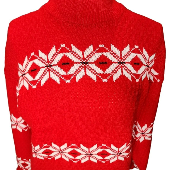 Vintage American Pride Red & White Mock Turtleneck Sweater USA Made Size Large - Picture 5 of 16
